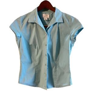 Ann Taylor Loft Shirt 8 Petite Women's Top Short Sleeve Teal Cotton Stretchy